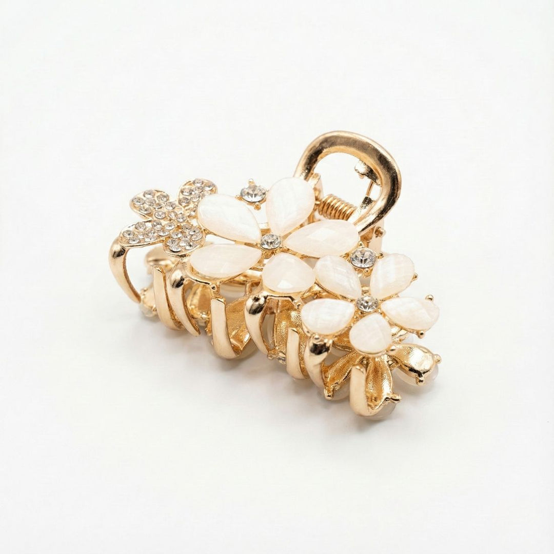 Radhu & Kabby Floral Hair Claw Clips for Girls/Women | Set of 2 Stylish Mini Clutchers | Elegant Rhinestone Embellished Design