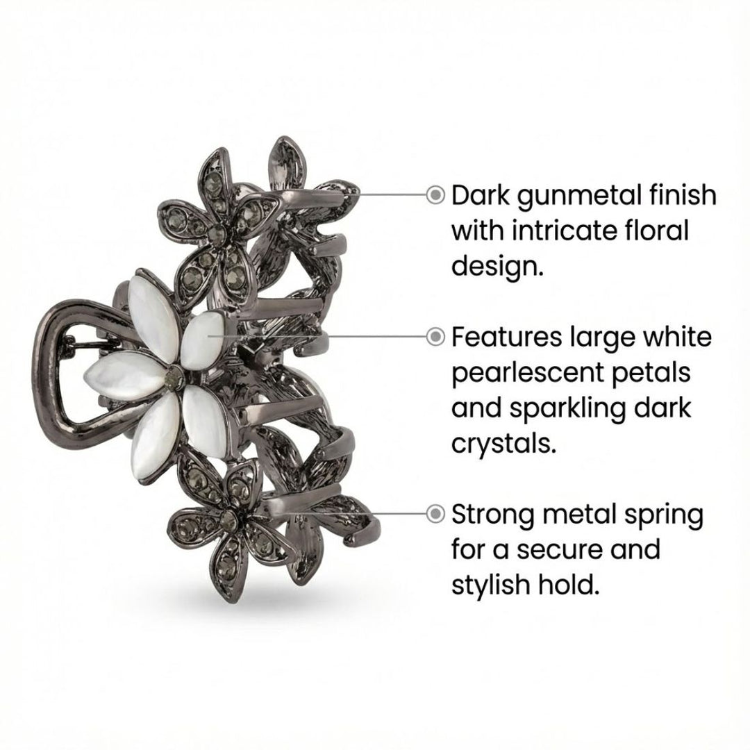 Radhu & Kabby Floral Hair Claw Clips for Girls/Women | Set of 2 Stylish Mini Clutchers | Elegant Rhinestone Embellished Design