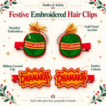 Load image into Gallery viewer, Radhu &amp; Kabby Diwali Festive Hair Clips for Girls &amp; Women | Embroidered Sutli Bomb &amp; Dhamaka Hair Accessories | Set of 4