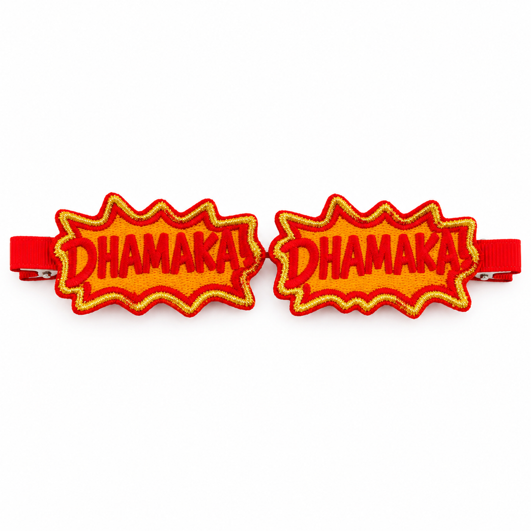 Radhu & Kabby Diwali Festive Hair Clips for Girls & Women | Embroidered Sutli Bomb & Dhamaka Hair Accessories | Set of 4