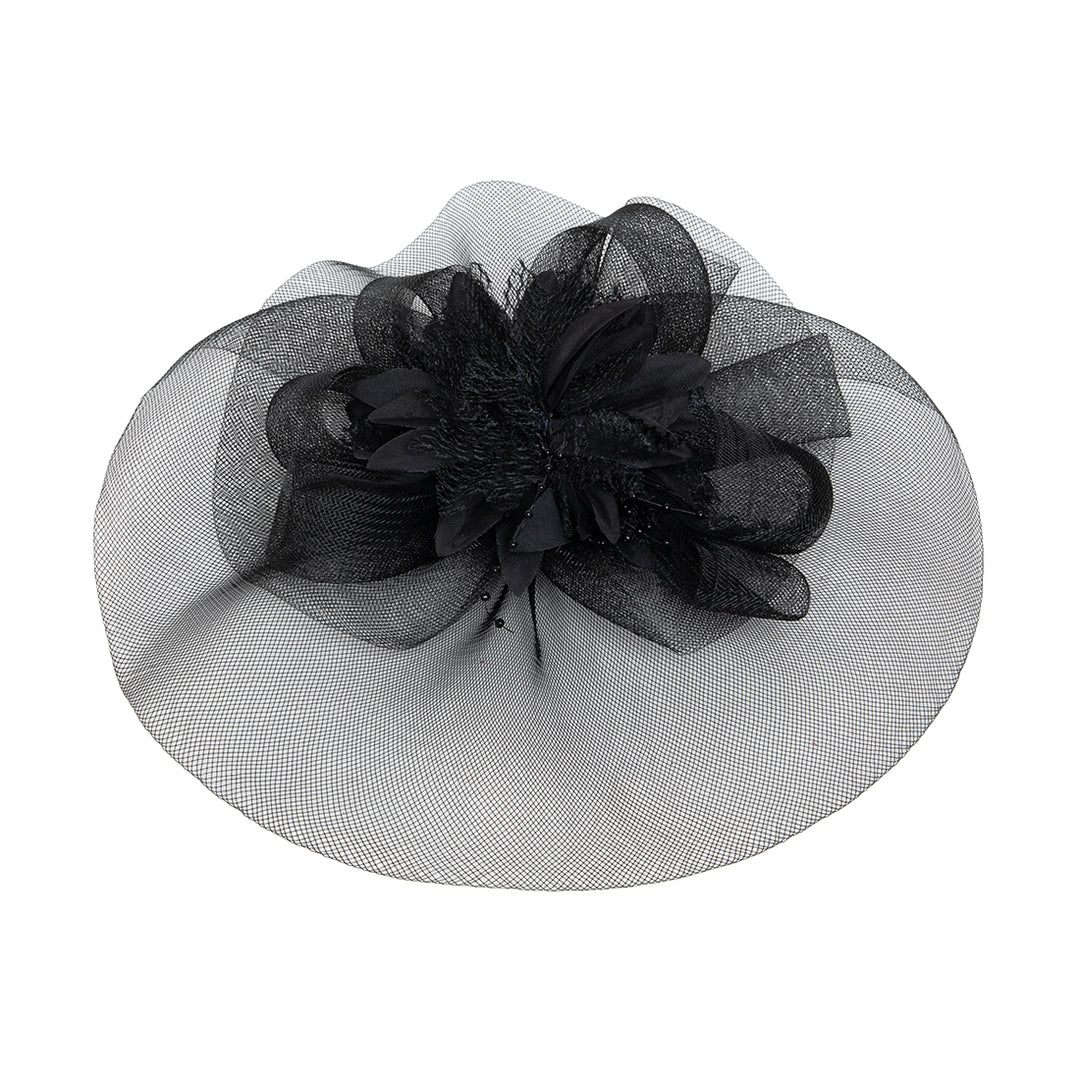 Radhu & Kabby Floral Fascinator Hat for Women | Set of 1 Stylish Black Hat with Alligator Clips & Headband