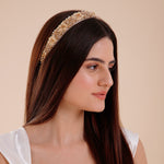 Load image into Gallery viewer, Golden Beaded Handmade Hairband
