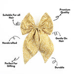 Load image into Gallery viewer, Satin Gold Patterned Hair Bow Clip For Women &amp; Girls Set of 1
