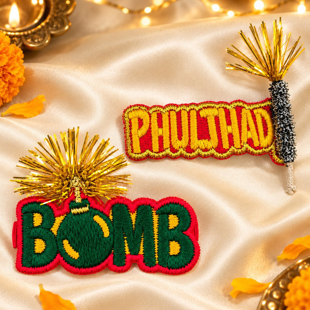 Radhu & Kabby Diwali Embroidered Hair Clips for Girls & Women | Phuljhadi & Bomb Festive Hair Accessories