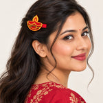 Load image into Gallery viewer, Radhu &amp; Kabby Diwali Hair Clips for Girls &amp; Women | Diya &amp; Fuljhadi Embroidered Festive Hair Accessories | Set of 4