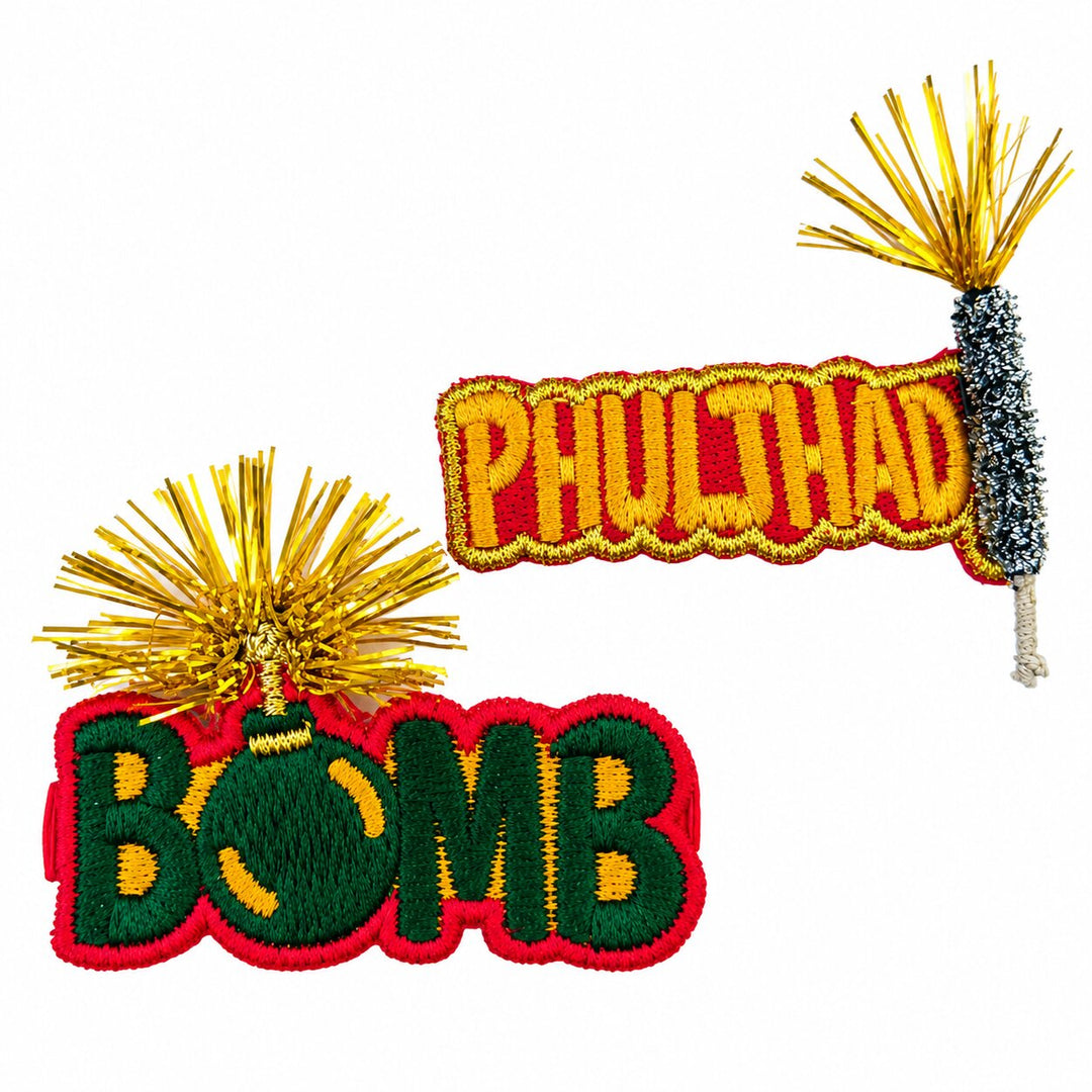 Radhu & Kabby Diwali Embroidered Hair Clips for Girls & Women | Phuljhadi & Bomb Festive Hair Accessories