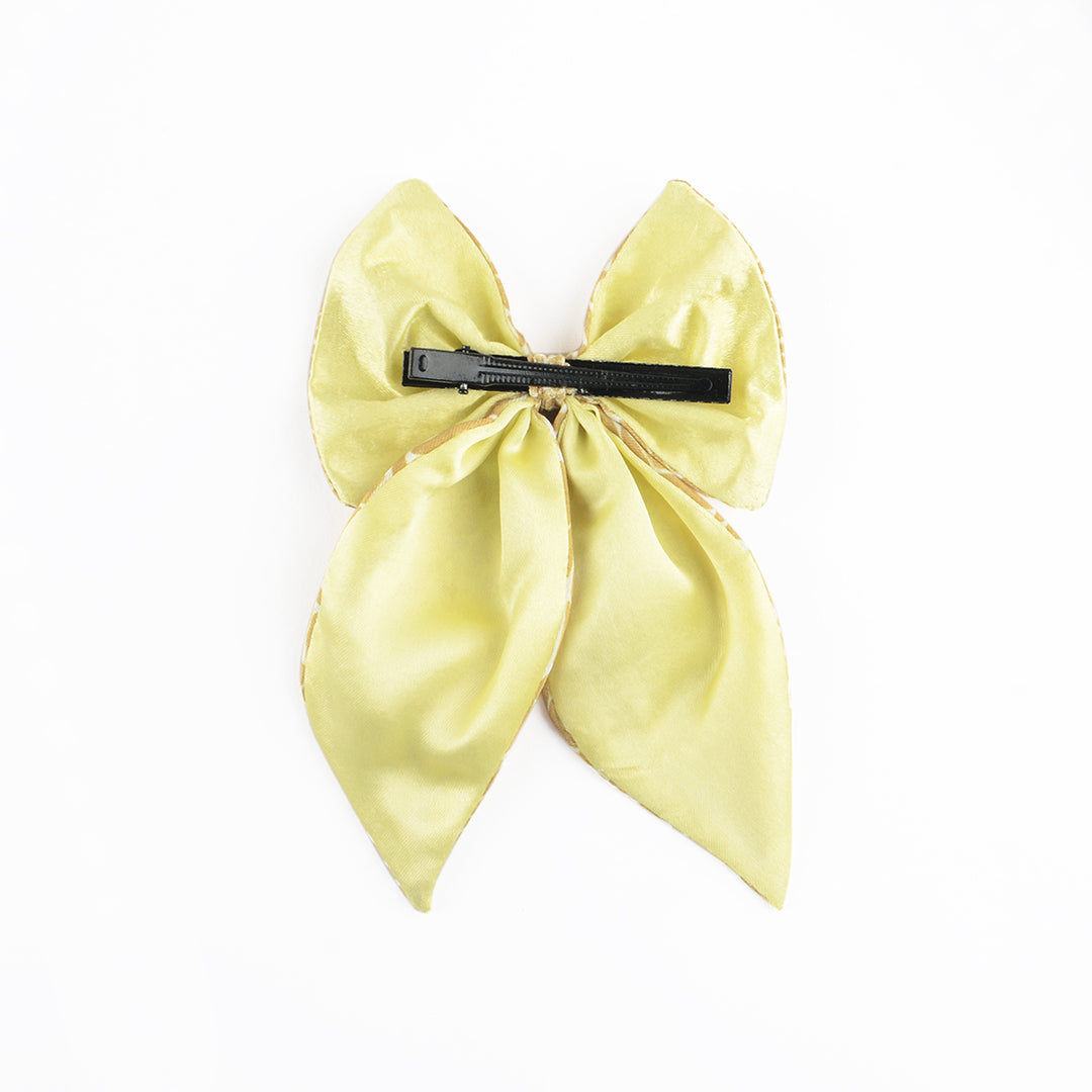 Satin Gold Patterned Hair Bow Clip For Women & Girls Set of 1