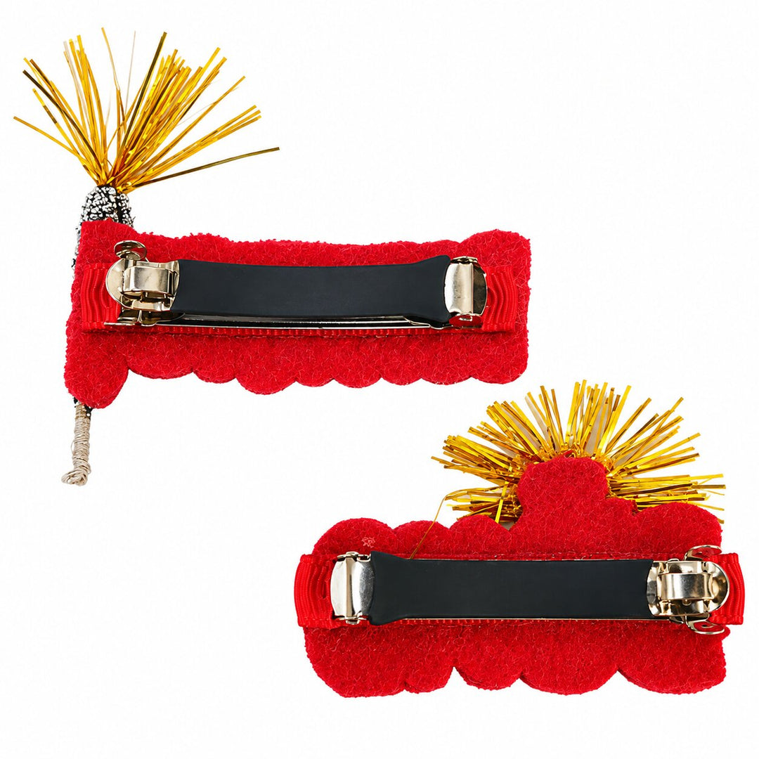 Radhu & Kabby Diwali Embroidered Hair Clips for Girls & Women | Phuljhadi & Bomb Festive Hair Accessories