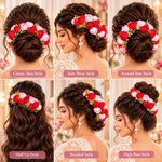 Load image into Gallery viewer, Radhu &amp; Kabby Rose Garden Floral Hair Combs for Women | Red &amp; Pink Flower Hair Accessories for Bun Updo Party &amp; Festive Looks Set of 2