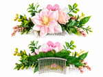 Load image into Gallery viewer, Radhu &amp; Kabby Blooming Garden Floral Hair Comb for Women | Pink Flower Hair Accessory for Bun Updo Party &amp; Festive Hairstyles