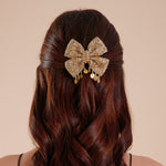 Load image into Gallery viewer, Handmade Golden Embellished Hair Bow for Girls &amp; Women
