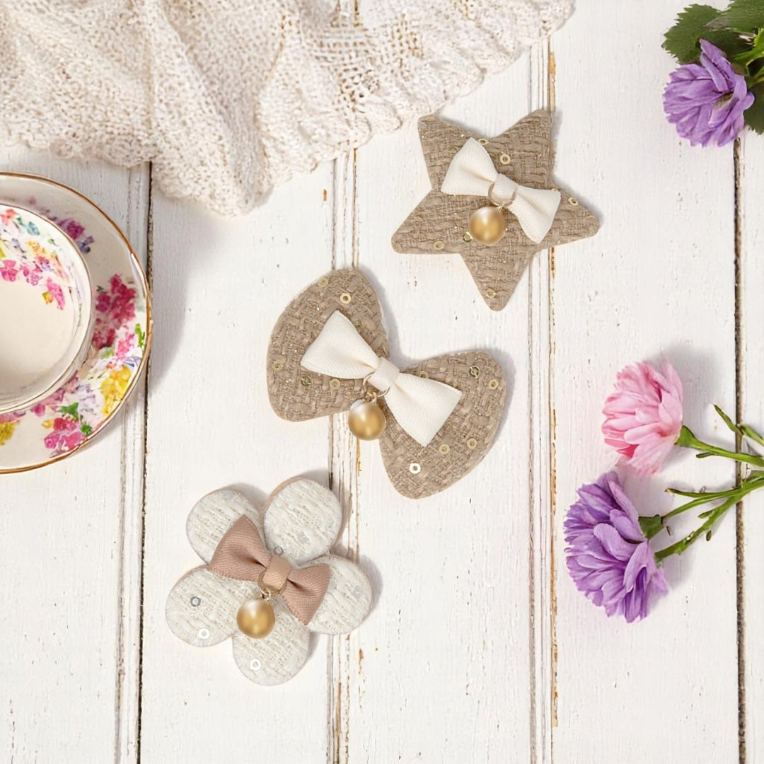 Radhu & Kabby Decorative Hair Clips for Girls | Set of 3 in Different Shapes – Star, Bow & Flower