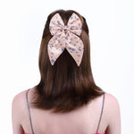 Load image into Gallery viewer, Pink Floral Print Hair Bow Clip Satin Hair Accessory Pack of 1