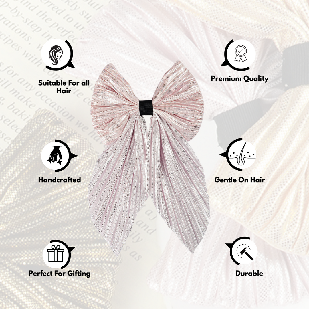 Hair Bowclip – Baby Pink Pleated Design for Girls & Women