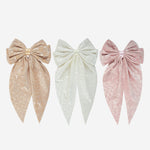 Load image into Gallery viewer, Trendy Sequin Hair Bow Clip Set of 3 - Beige, White &amp; Pink
