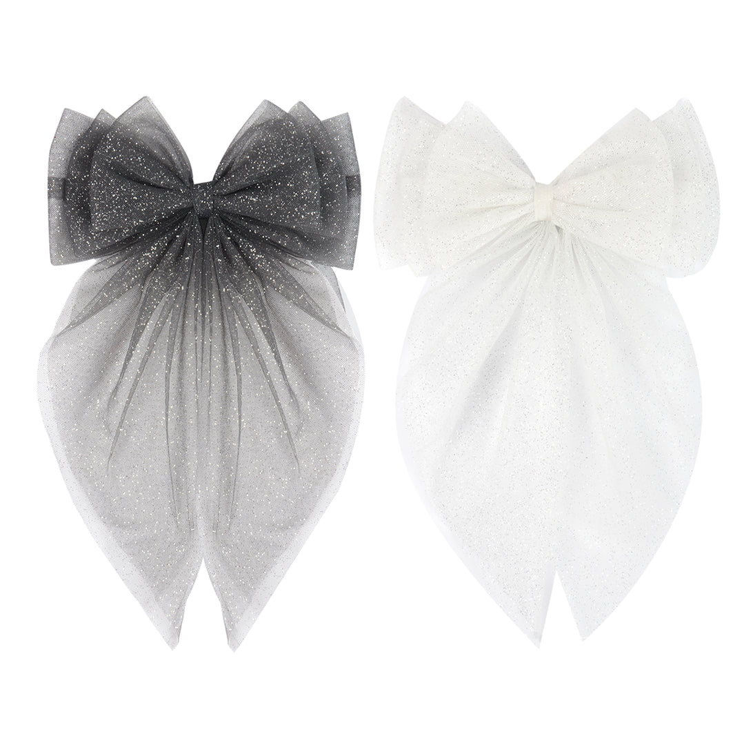 Hair Bow Pins for Girls White & Black Set of 2