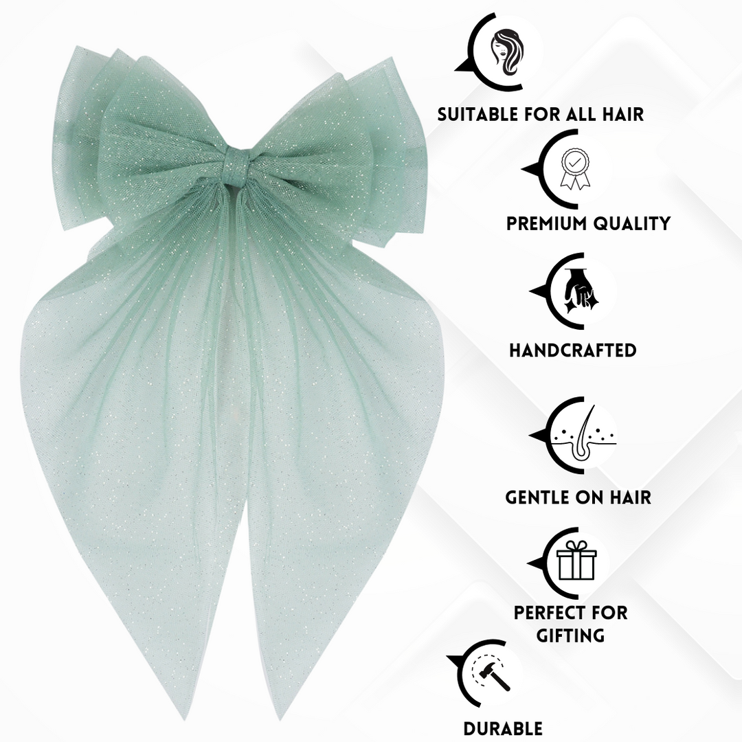 Hair Bows Clips for Women Light Green & Peach Colour Set of 2