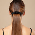 Load image into Gallery viewer, Black Floral Hair Barrette with Crystals For Girls
