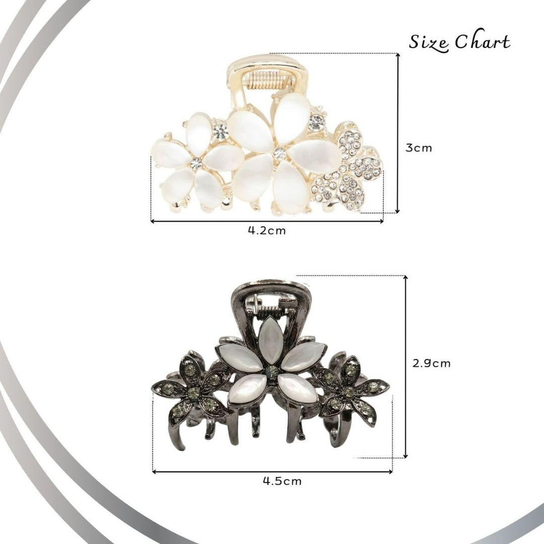 Radhu & Kabby Floral Hair Claw Clips for Girls/Women | Set of 2 Stylish Mini Clutchers | Elegant Rhinestone Embellished Design