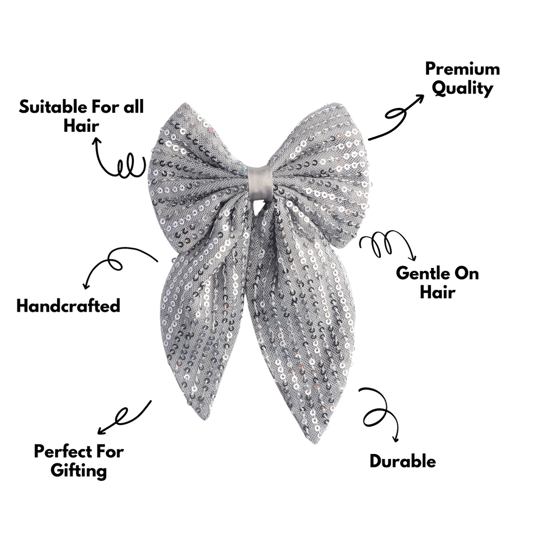 Trendy Hair Bow for Women/Girls Silver Colour 1 Pcs