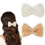 Load image into Gallery viewer, Hair Bow Clip Crystal Beaded Hairpins for All Occasion Pack of 2
