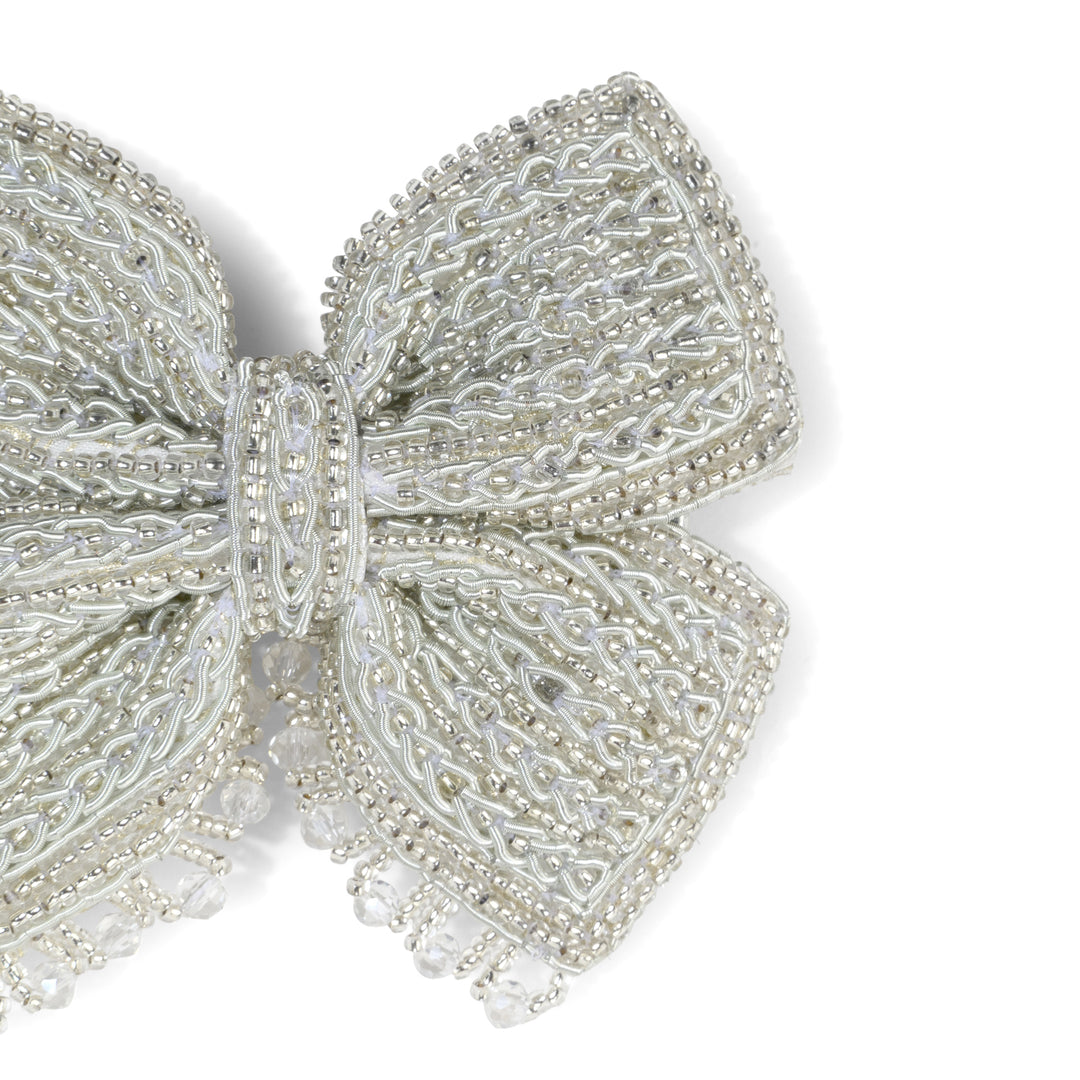 Handmade Silver Embellished Hair Bow for Girls & Women