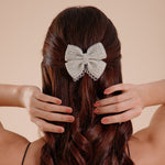 Load image into Gallery viewer, Handmade Silver Embellished Hair Bow for Girls &amp; Women
