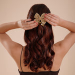 Load image into Gallery viewer, Handmade Golden Embellished Hair Bow for Girls &amp; Women
