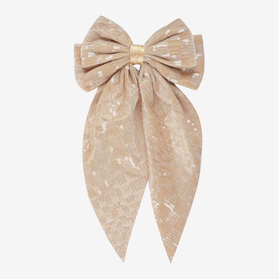 Trendy Sequin Hair Bow Clip Set of 3 - Beige, White & Pink