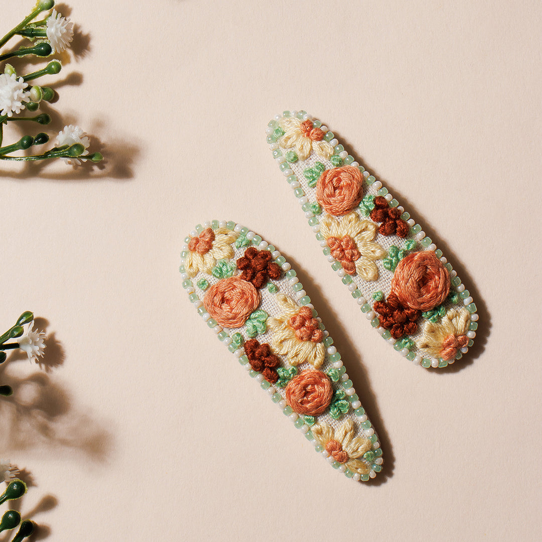 Hair Tic Tac Pins with Floral Embroidery - Garden Theme