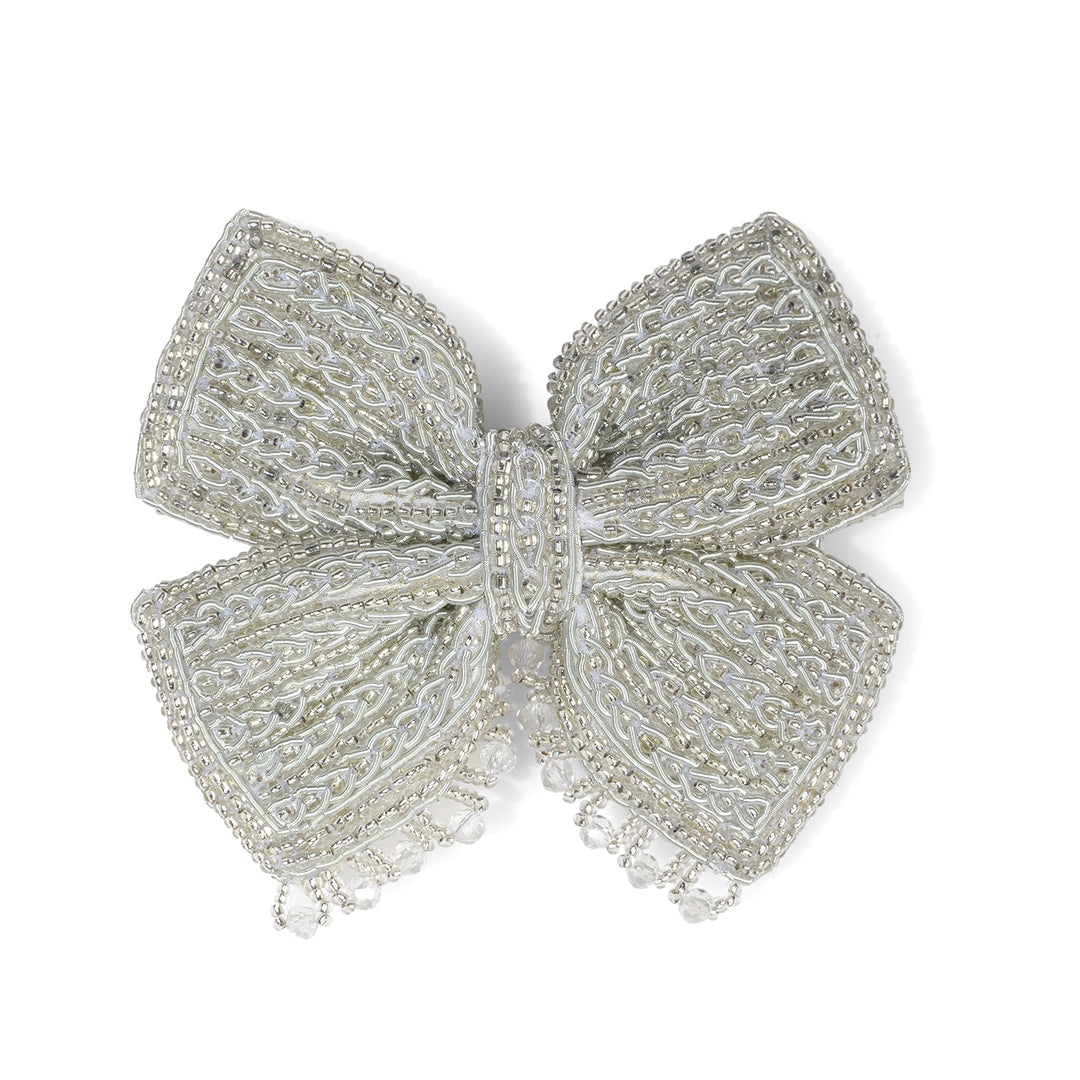 Handmade Silver Embellished Hair Bow for Girls & Women