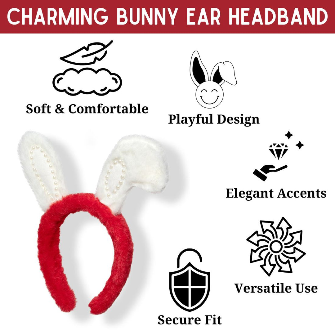 Bunny Ears Headband Red & White with Pearls 1 Pcs