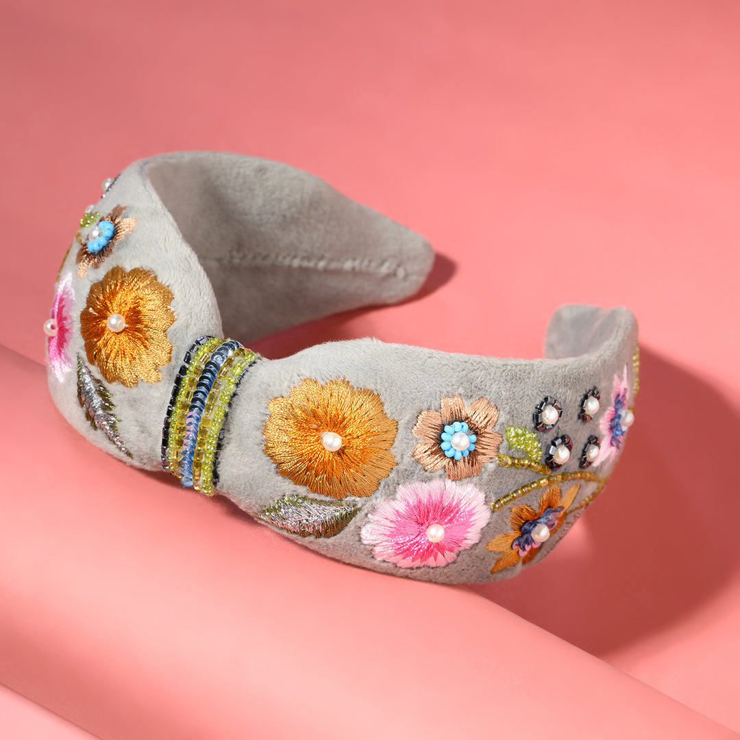 Handmade Floral Embroidered Hairband for Girls & Women