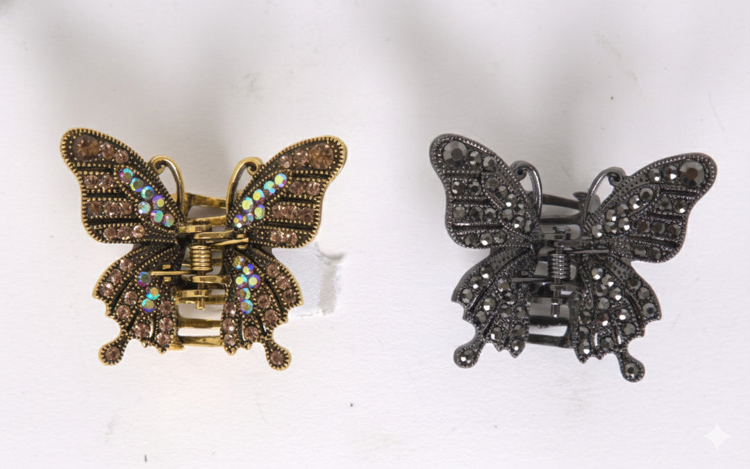 Radhu & Kabby Butterfly Metal Hair Claw Clip Set | Antique Gold & Black Stone-Styled Hair Accessories for Women/Girls