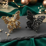 Load image into Gallery viewer, Radhu &amp; Kabby Butterfly Metal Hair Claw Clip Set | Antique Gold &amp; Black Stone-Styled Hair Accessories for Women/Girls