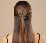 Load image into Gallery viewer, Radhu &amp; Kabby Butterfly Metal Hair Claw Clip Set | Antique Gold &amp; Black Stone-Styled Hair Accessories for Women/Girls