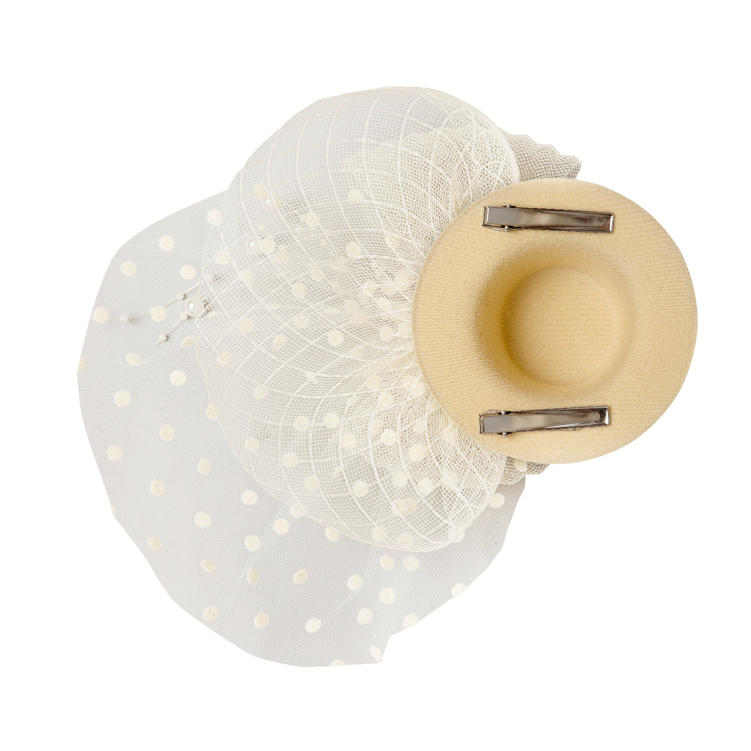Radhu & Kabby Fascinator Hat for Girls/Women | Set of 1 Lemon Hat with Polka Dot Veil, Mesh Bow | Two Alligator Clips for Grip