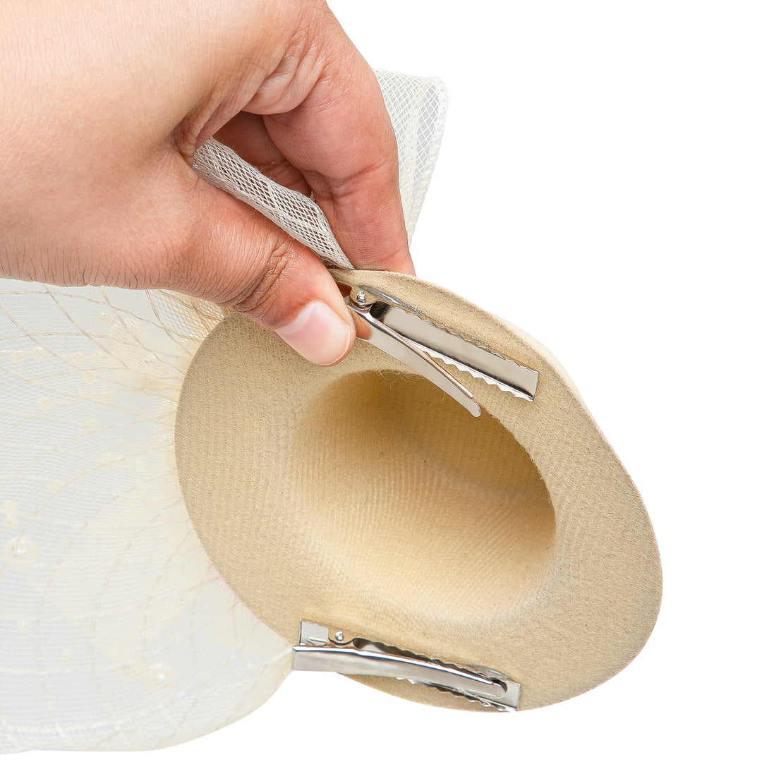 Radhu & Kabby Fascinator Hat for Girls/Women | Set of 1 Lemon Hat with Polka Dot Veil, Mesh Bow | Two Alligator Clips for Grip