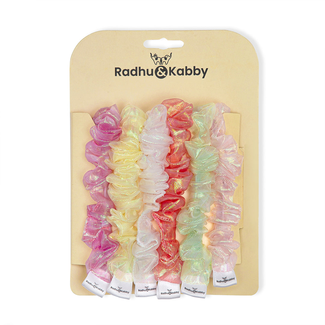 Radhu & Kabby Trendy Hair scrunchies for Girls/Women | Anti-Hair Breakage | Set of 6 Multicolor Hair Ties for All Occasions