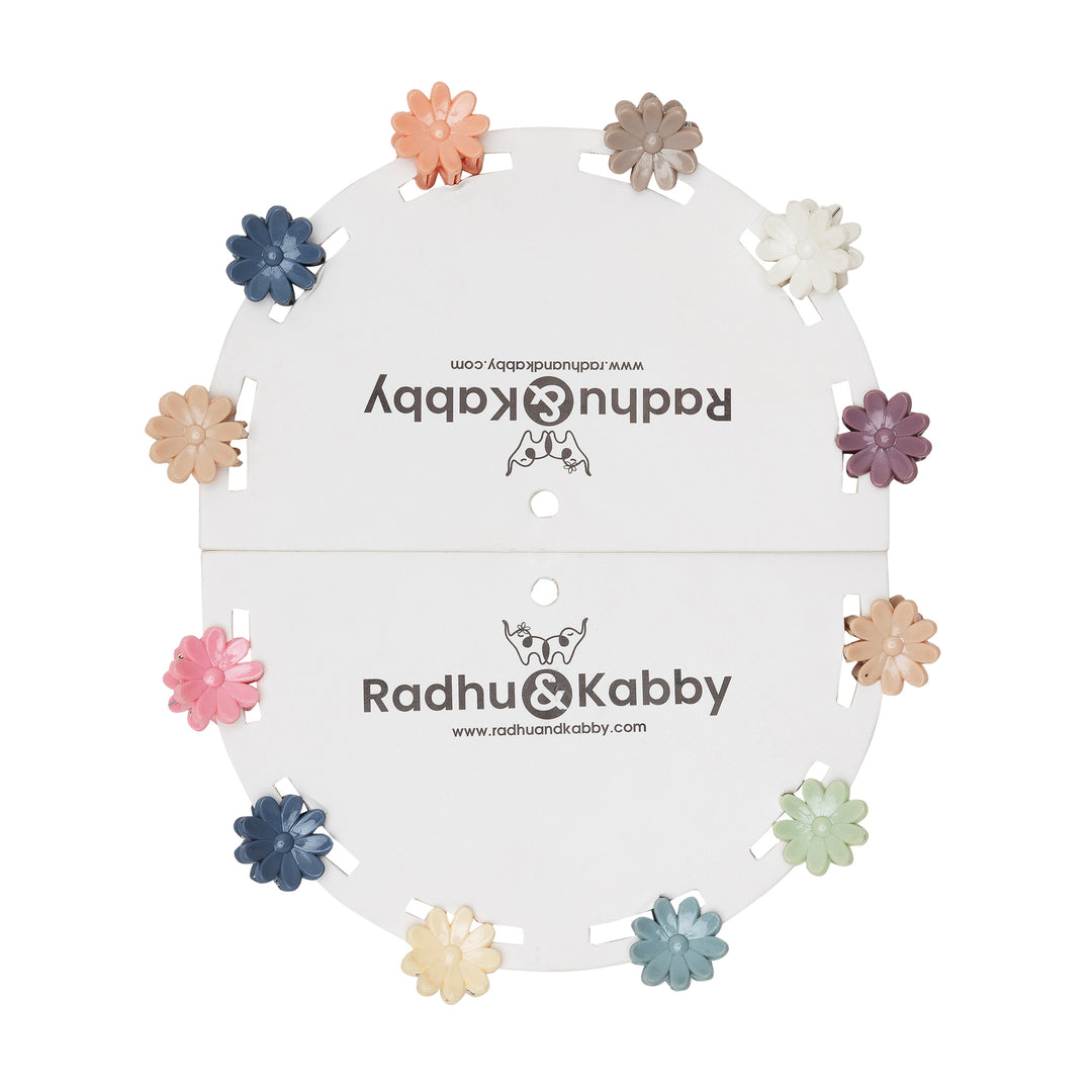 Radhu & Kabby Mini Hair Claw Clips for Girls | Pack of 12 in Matte Daisy Shape | Assorted Pastel Hair Accessories for Daily Styling & Gifting