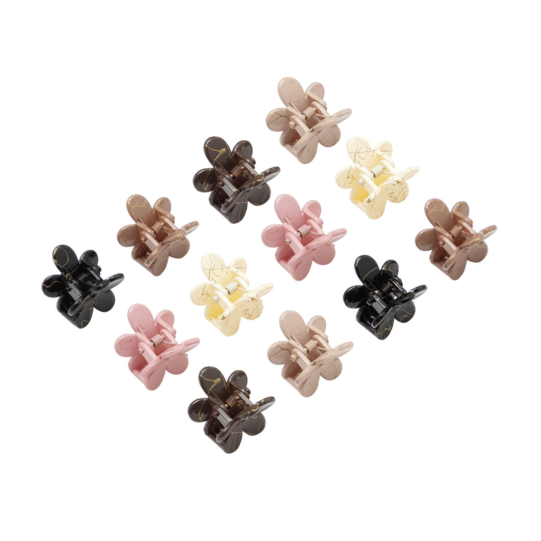 Radhu & Kabby Mini Flower Claw Clips for Girls |  Matte Finish with Marble Pattern | Set of 12 Strong Grip Multicolor Clips for Styling