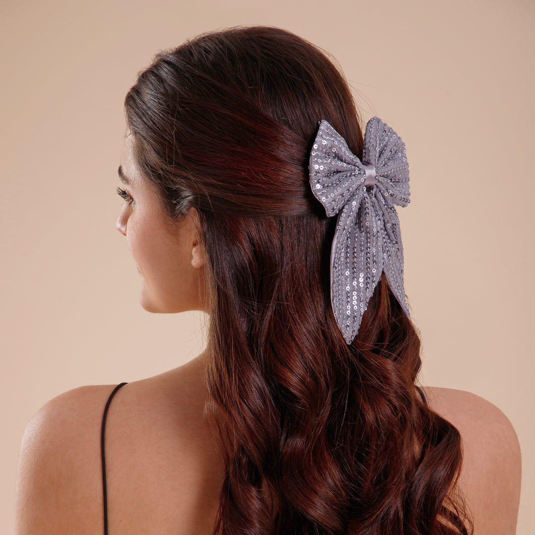 Trendy Hair Bow for Women/Girls Silver Colour 1 Pcs