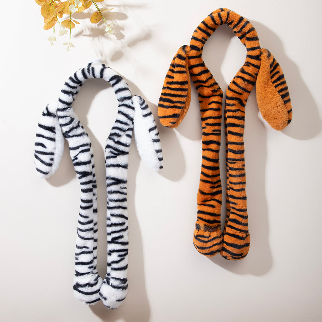 Radhu & Kabby Tiger Print Plush Hairband | Cute Animal Ear Design for Kids & Adults