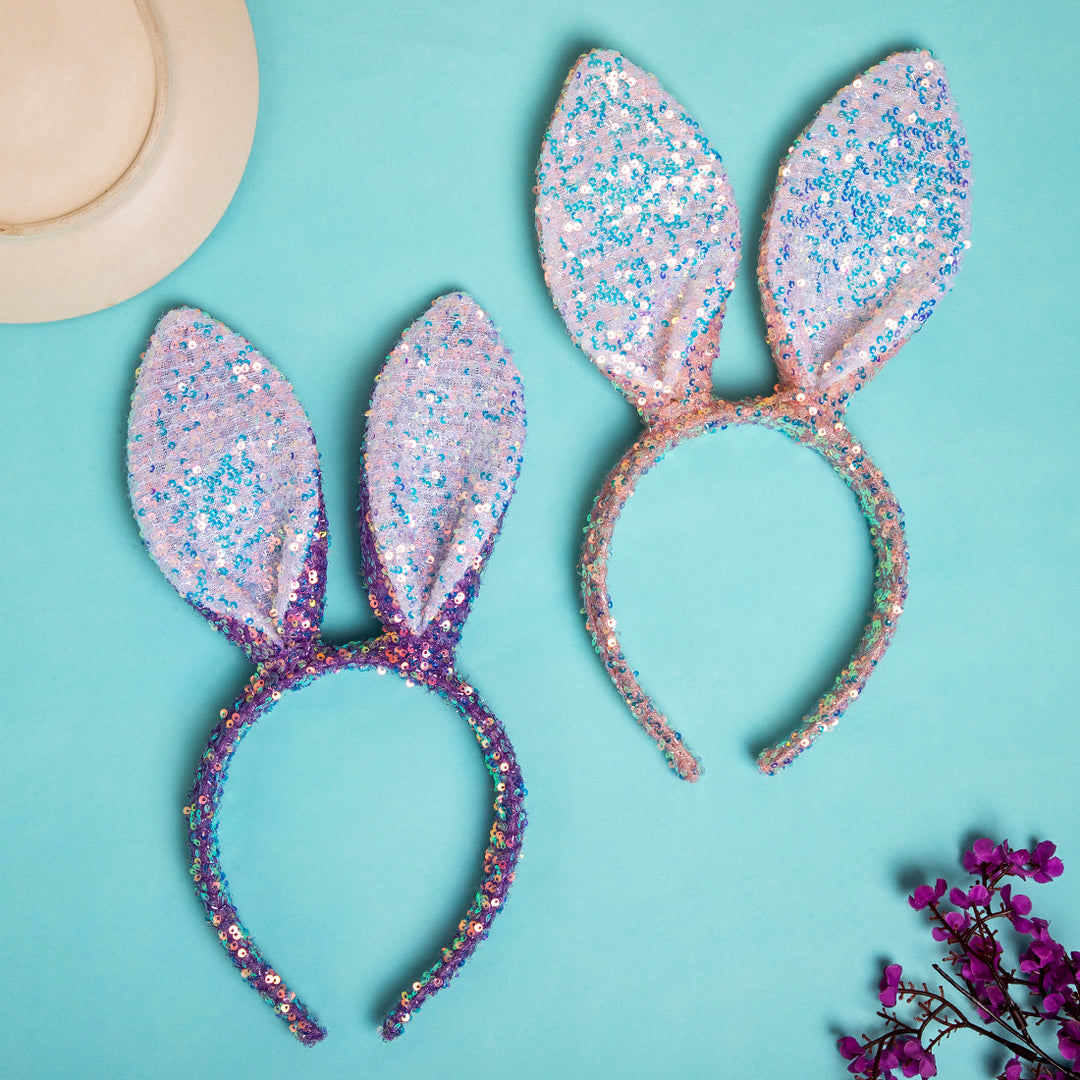 Radhu & Kabby Bunny Ear Headband | Sparkling Sequin Hairband for Kids, Girls & Women