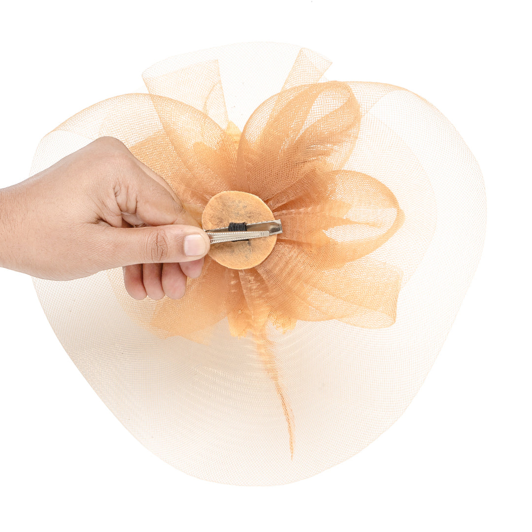 Radhu & Kabby Floral Fascinator Hat for Girls/Women | Set of 1 Stylish Brown Hat with Alligator Clips & Headband