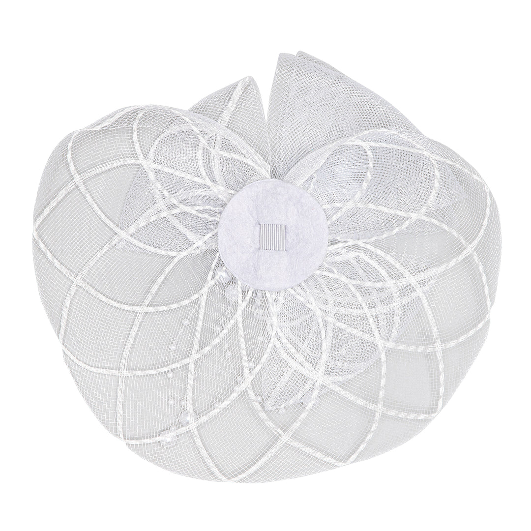 Radhu & Kabby Elegant White Fascinator Hat for Girls/Women | Pearl Mesh Flower Design | Party Accessory