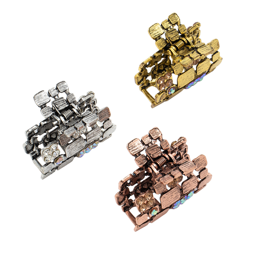 Metal Hair Clutchers – Gold, Rose Gold & Silver with Crystals Set of 3