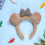 Load image into Gallery viewer, Kids' Teddy Bear Hairband with Checkered Bow Design Beige Colour One Piece