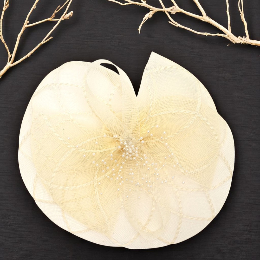Radhu & Kabby Fascinator Hat for Girls/Women | Set of 1 Lemon Hat with Pearl & Mesh Bow Design | Includes Alligator Clip & Headband