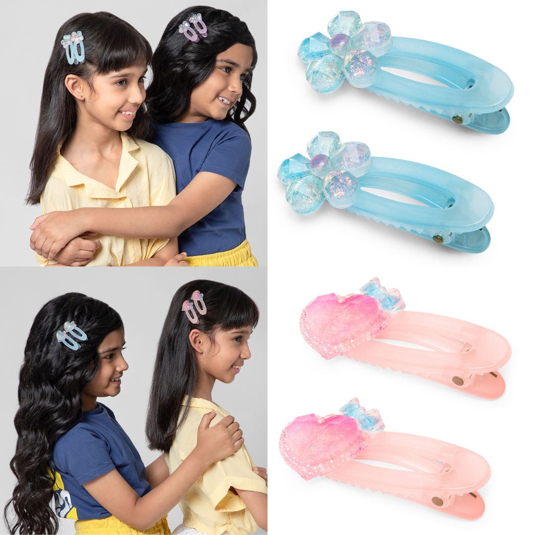 Adorable Hair Clips Set for Girls Baby Blue & Pink Alligator Clips 4 Pcs